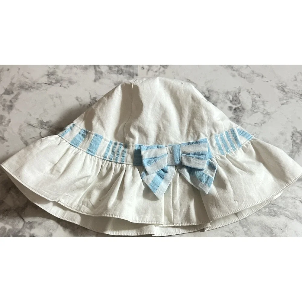Janie and Jack Hat Girls 6-8 White Blue Ruffle‎ New